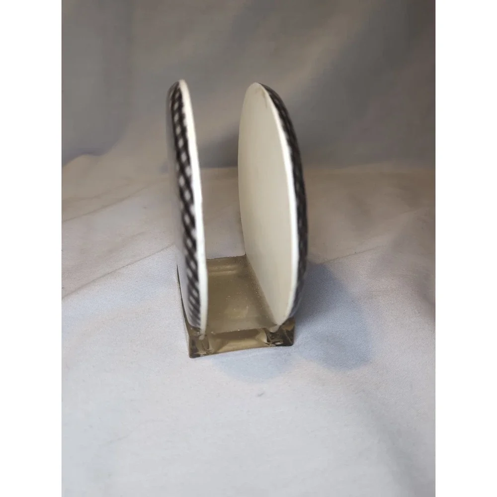Vintage Acrylic Resin Napkin Letter Holder Brown Gingham Plaid Mod Kitchen 5.5